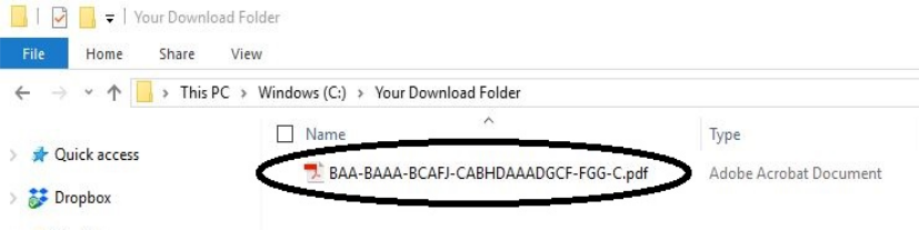 Screenshot of certified document in file explorer circled in black.